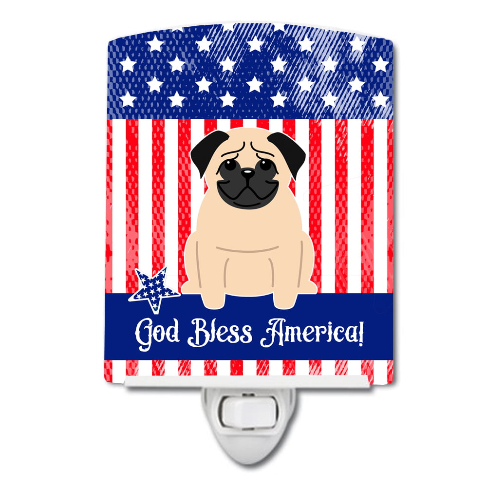 Patriotic USA Pug Fawn Ceramic Night Light