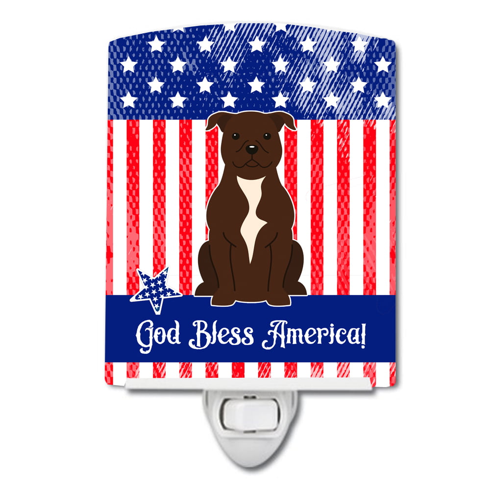 Patriotic USA Staffordshire Bull Terrier Chocolate Ceramic Night Light