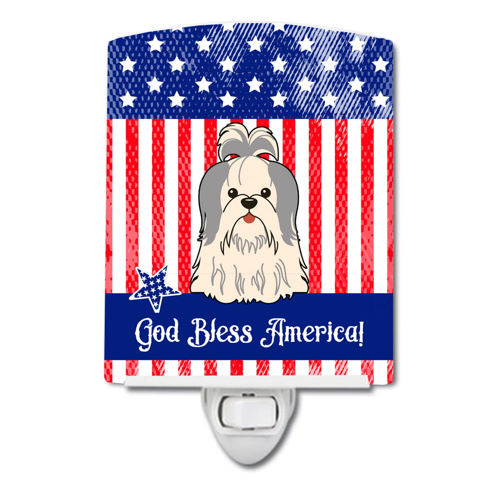 BB3080CNL Patriotic USA Shih Tzu Silver White Ceramic Night Light