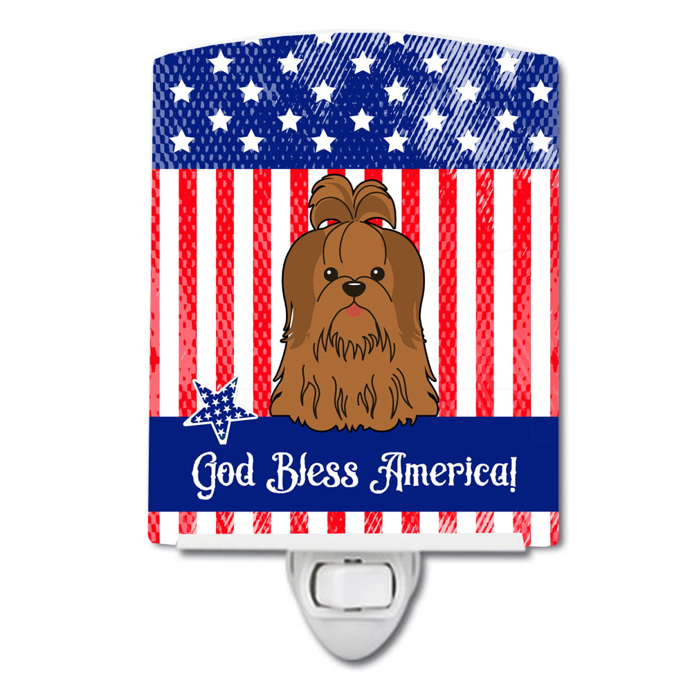 Patriotic USA Shih Tzu Silver Chocolate Ceramic Night Light