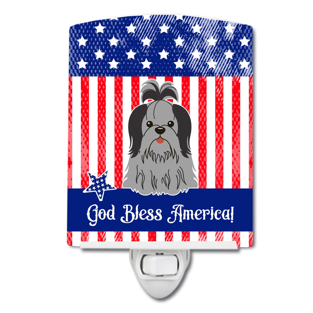 Patriotic USA Shih Tzu Black Silver Ceramic Night Light