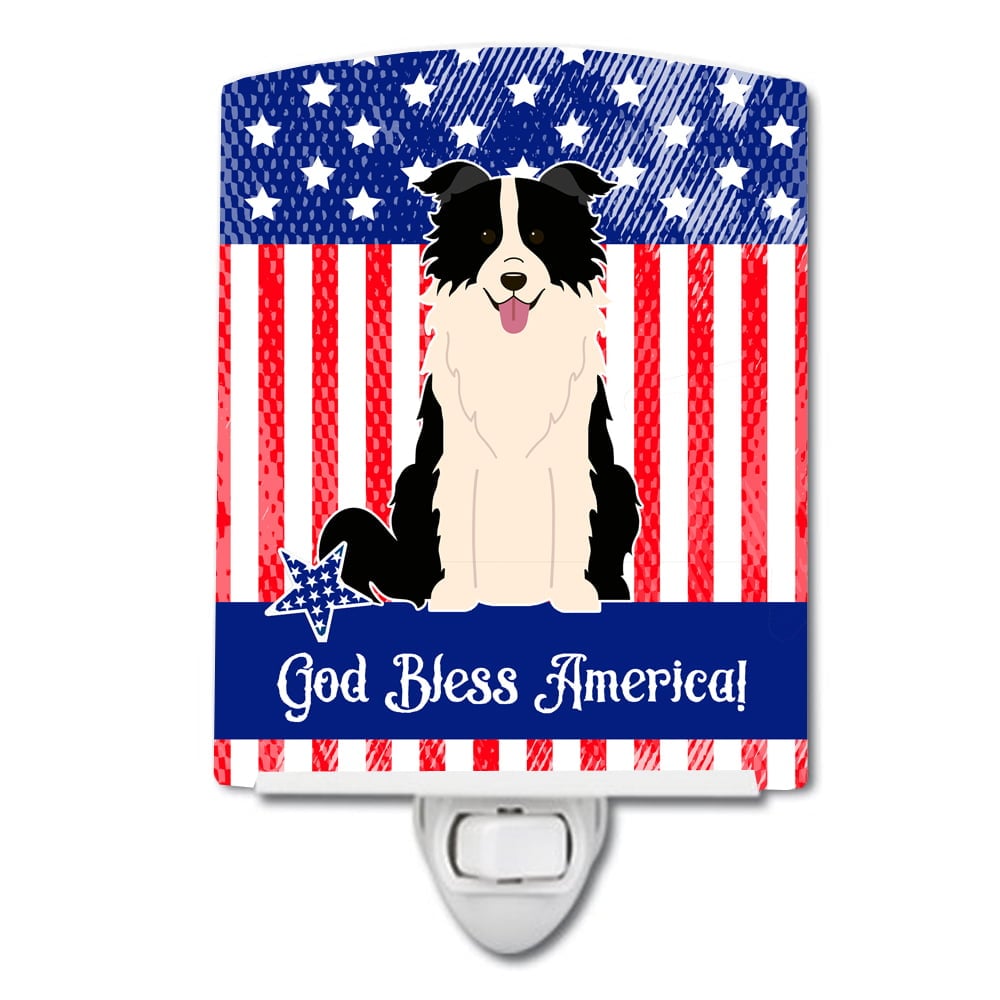 BB3113CNL Patriotic USA Border Collie Black White Ceramic Night Light