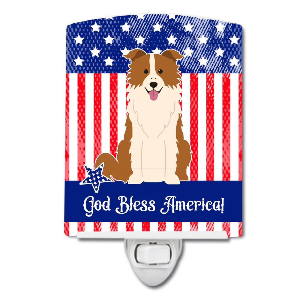 Patriotic USA Border Collie Red White Ceramic Night Light