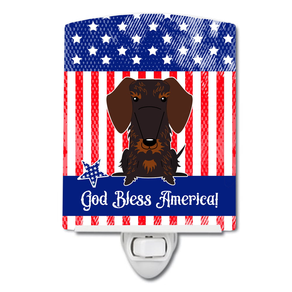 Patriotic USA Wire Haired Dachshund Chocolate Ceramic Night Light