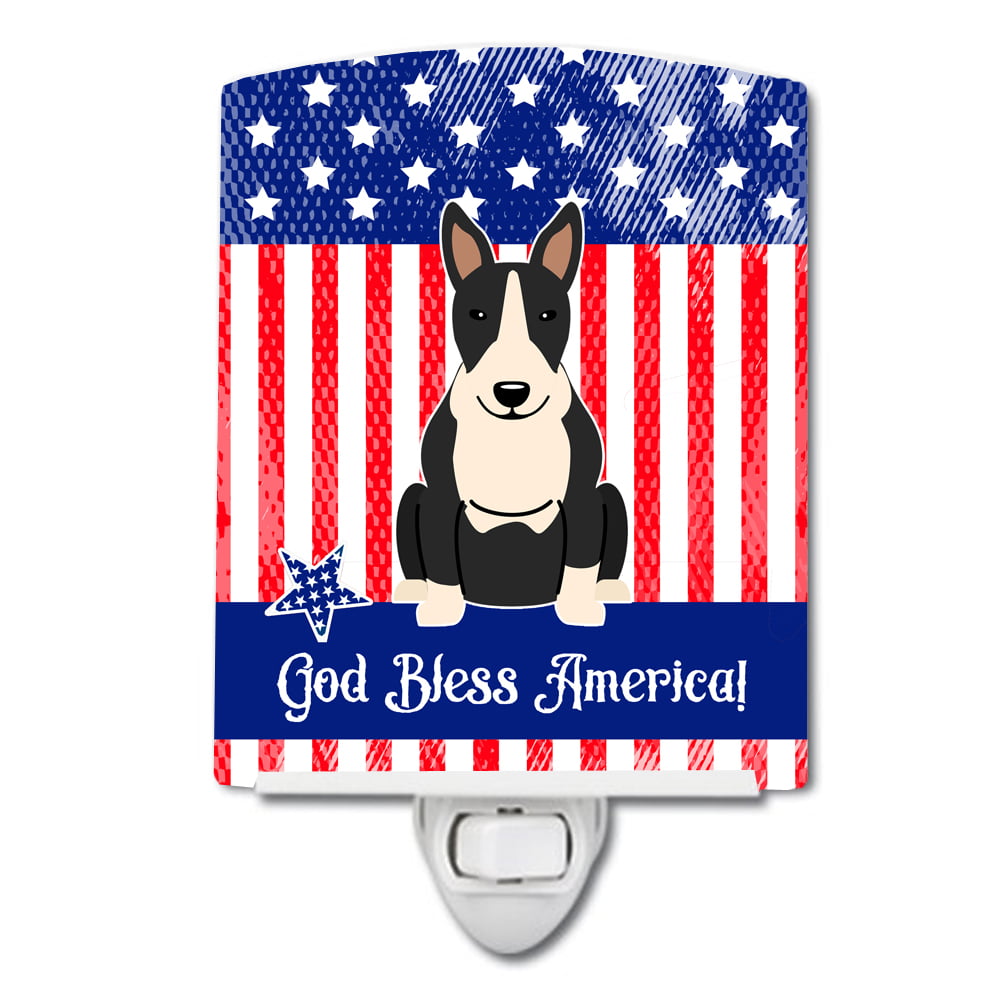 Patriotic USA Bull Terrier Black White Ceramic Night Light