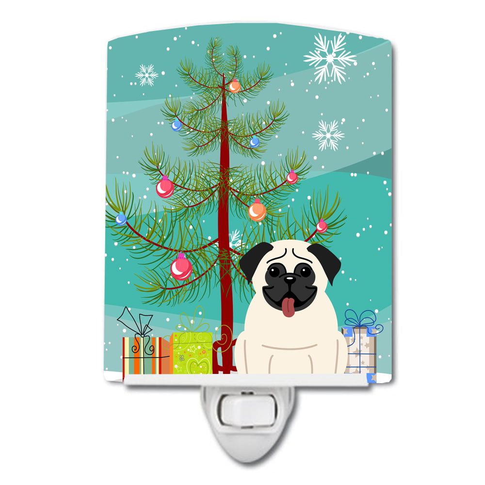 Merry Christmas Tree Pug Cream Ceramic Night Light