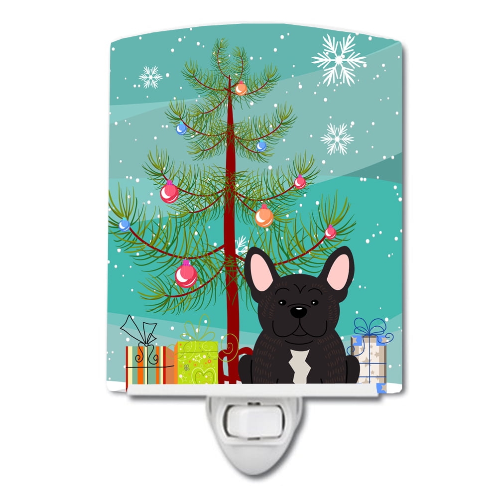 Merry Christmas Tree French Bulldog Brindle Ceramic Night Light