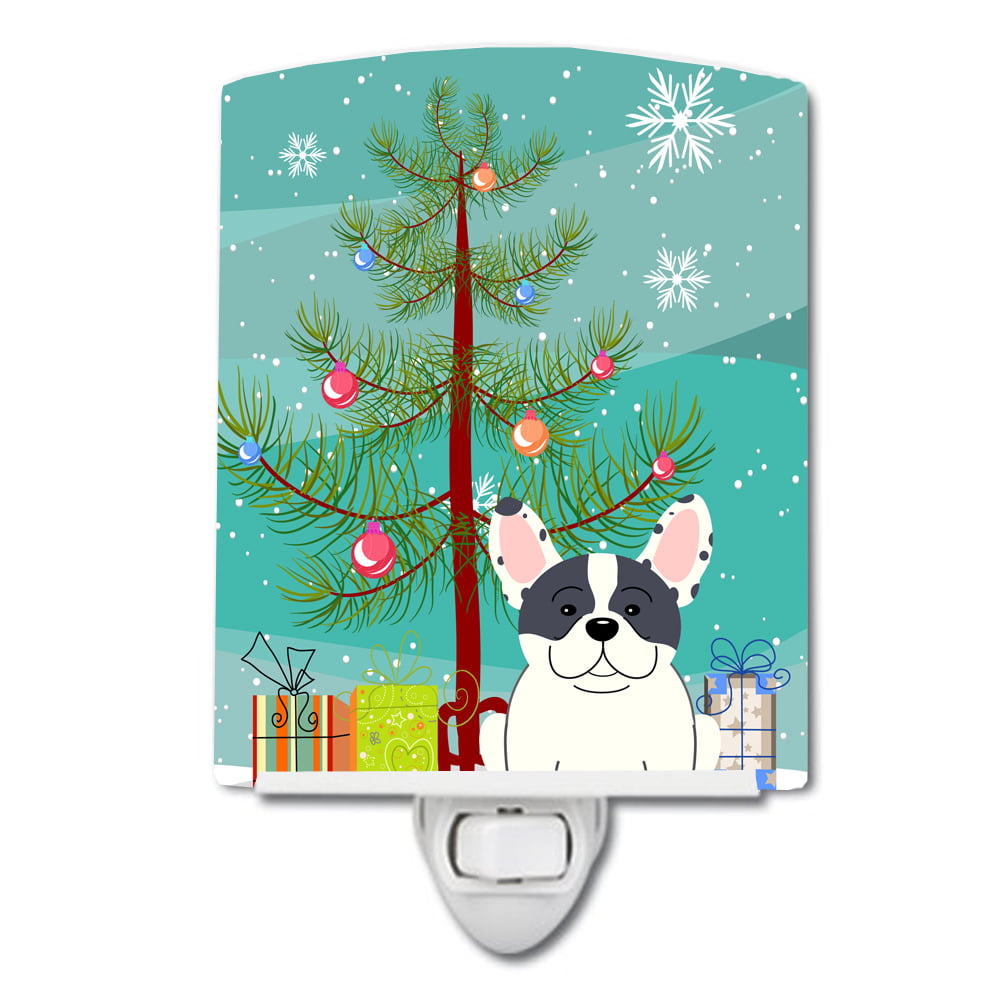 Merry Christmas Tree French Bulldog Piebald Ceramic Night Light