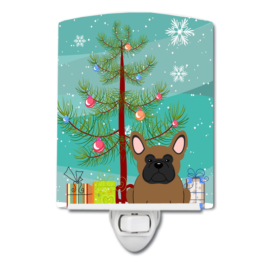 Merry Christmas Tree French Bulldog Brown Ceramic Night Light