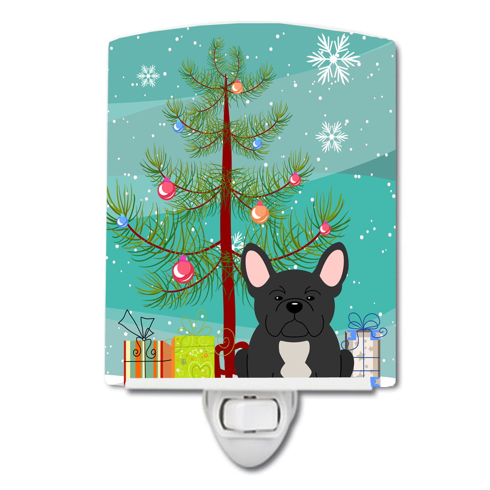 Merry Christmas Tree French Bulldog Black Ceramic Night Light