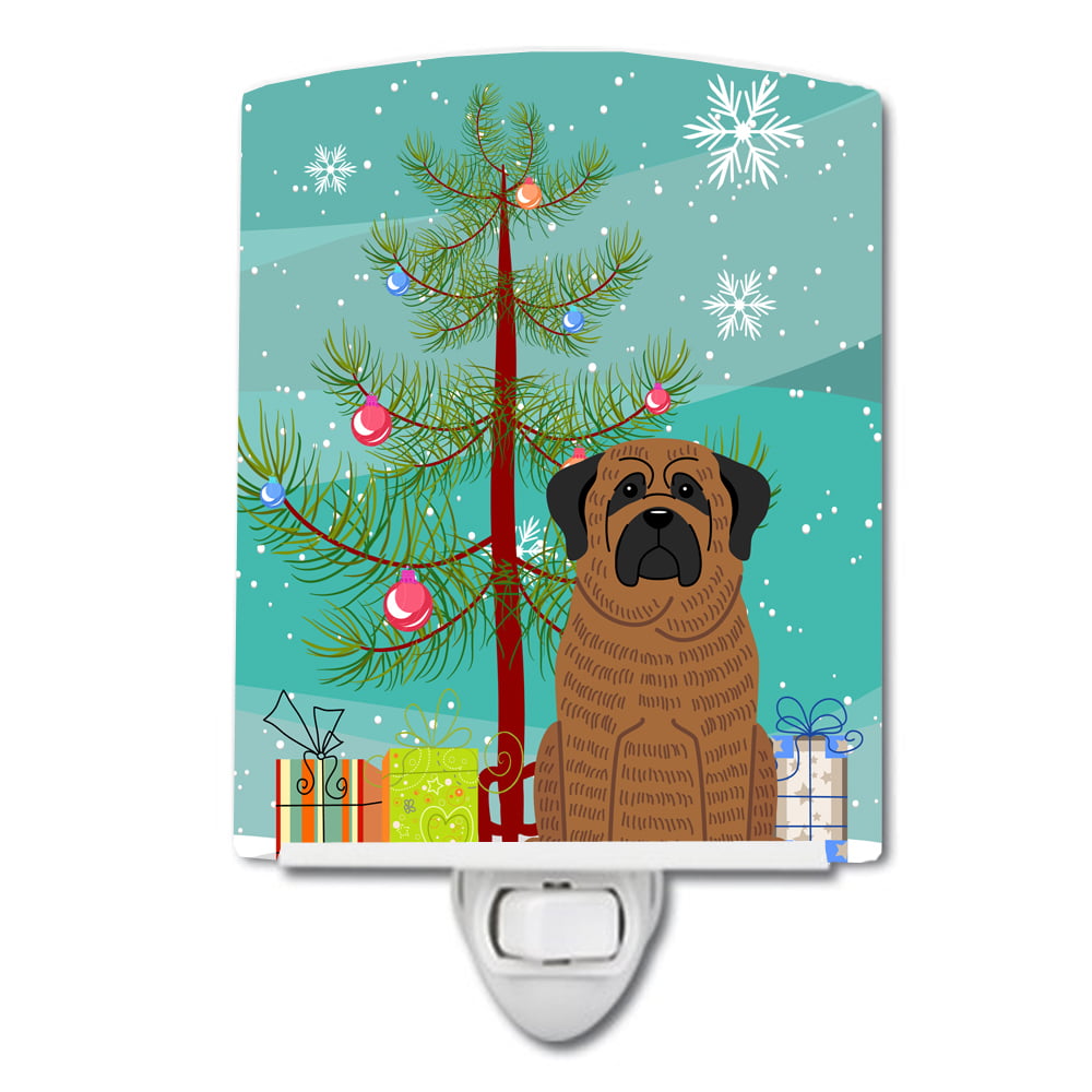 Merry Christmas Tree Mastiff Brindle Ceramic Night Light