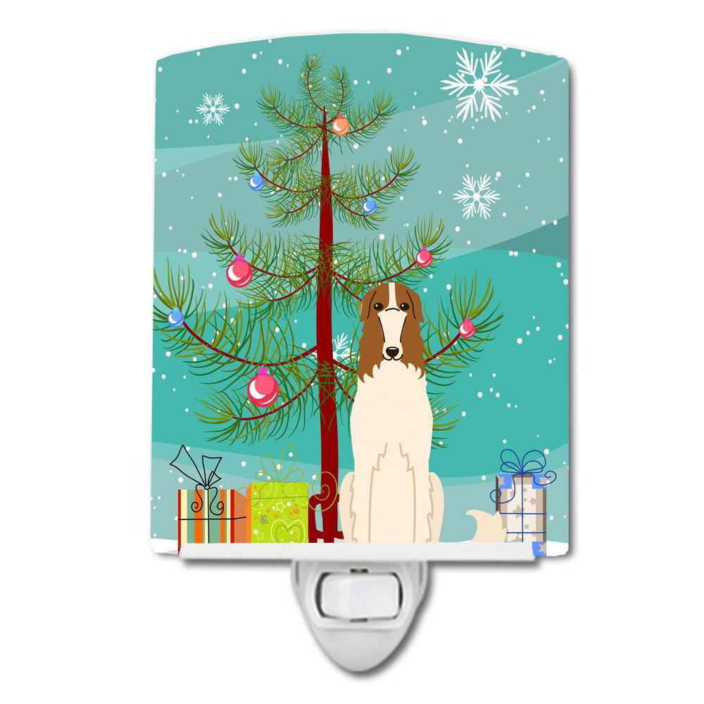 BB4148CNL Merry Christmas Tree Borzoi Ceramic Night Light