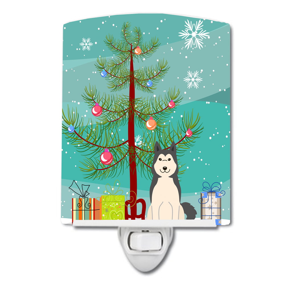 Merry Christmas Tree West Siberian Laika Spitz Ceramic Night Light