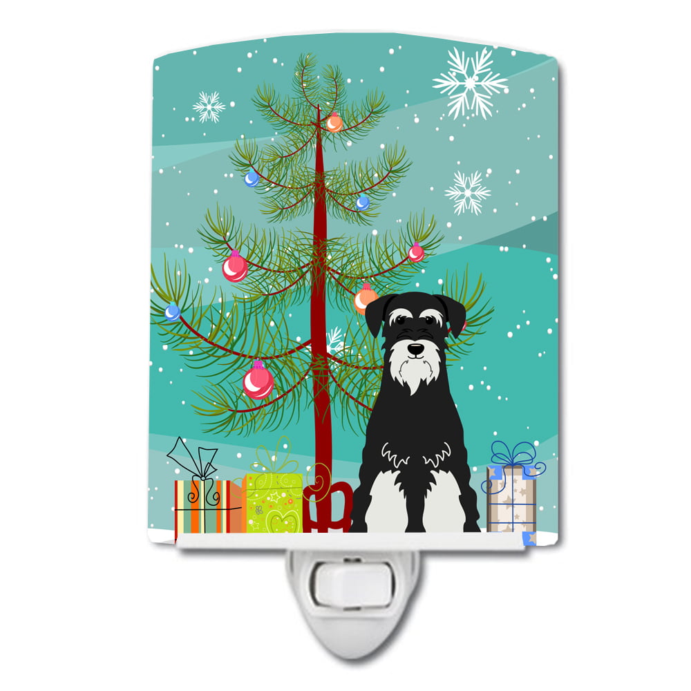 Merry Christmas Tree Standard Schnauzer Salt & Pepper Ceramic Night Light