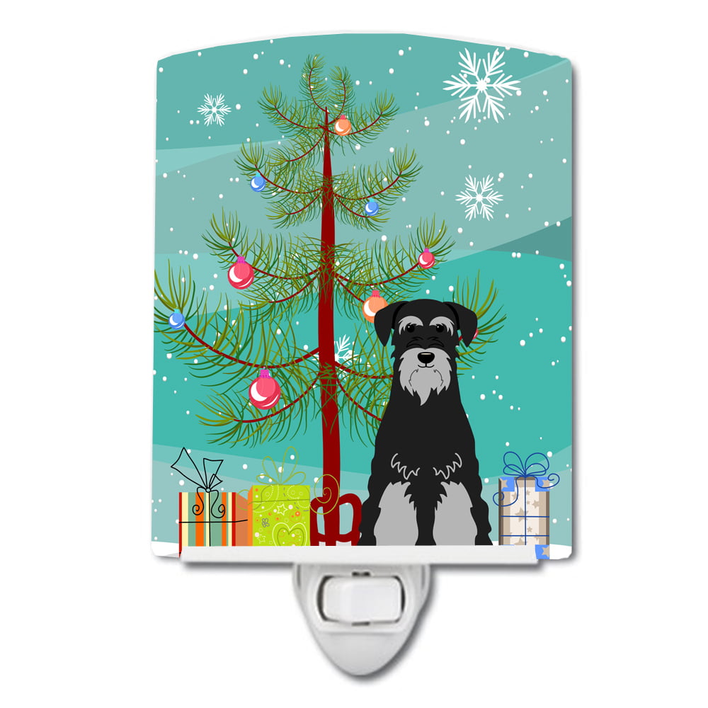 Merry Christmas Tree Standard Schnauzer Black & Grey Ceramic Night Light