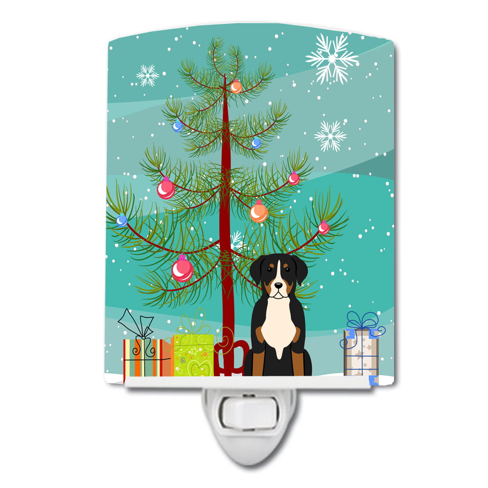 Merry Christmas Tree Greater Swiss Mountain Dog Ceramic Night Light