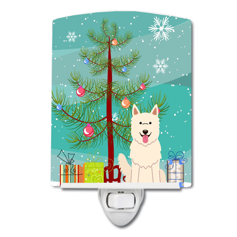 Merry Christmas Tree White German Shepherd Ceramic Night Light