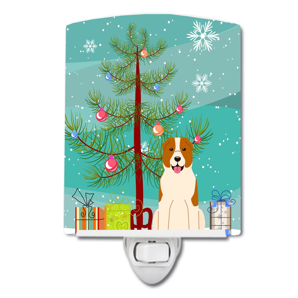 Merry Christmas Tree Central Asian Shepherd Dog Ceramic Night Light