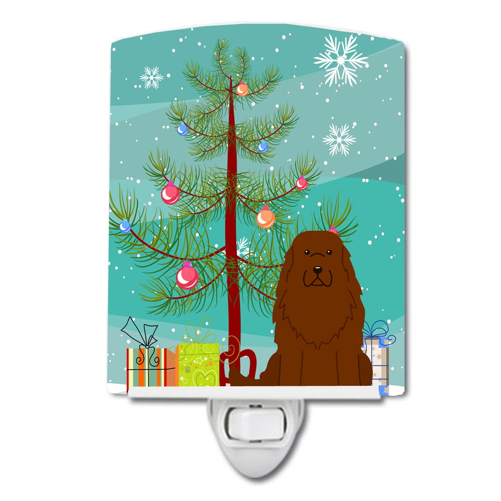 Merry Christmas Tree Caucasian Shepherd Dog Ceramic Night Light