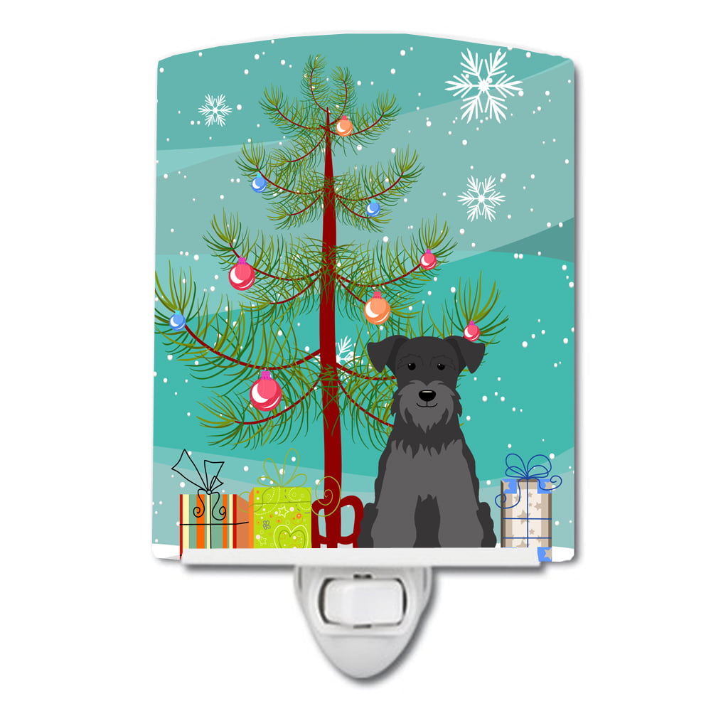 Merry Christmas Tree Miniature Schanuzer Black Ceramic Night Light