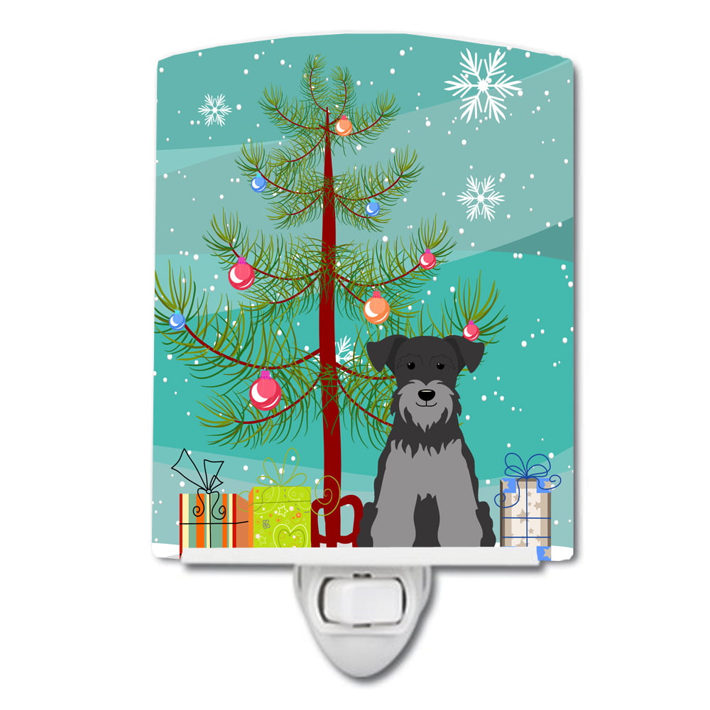 Merry Christmas Tree Miniature Schanuzer Black Silver Ceramic Night Light