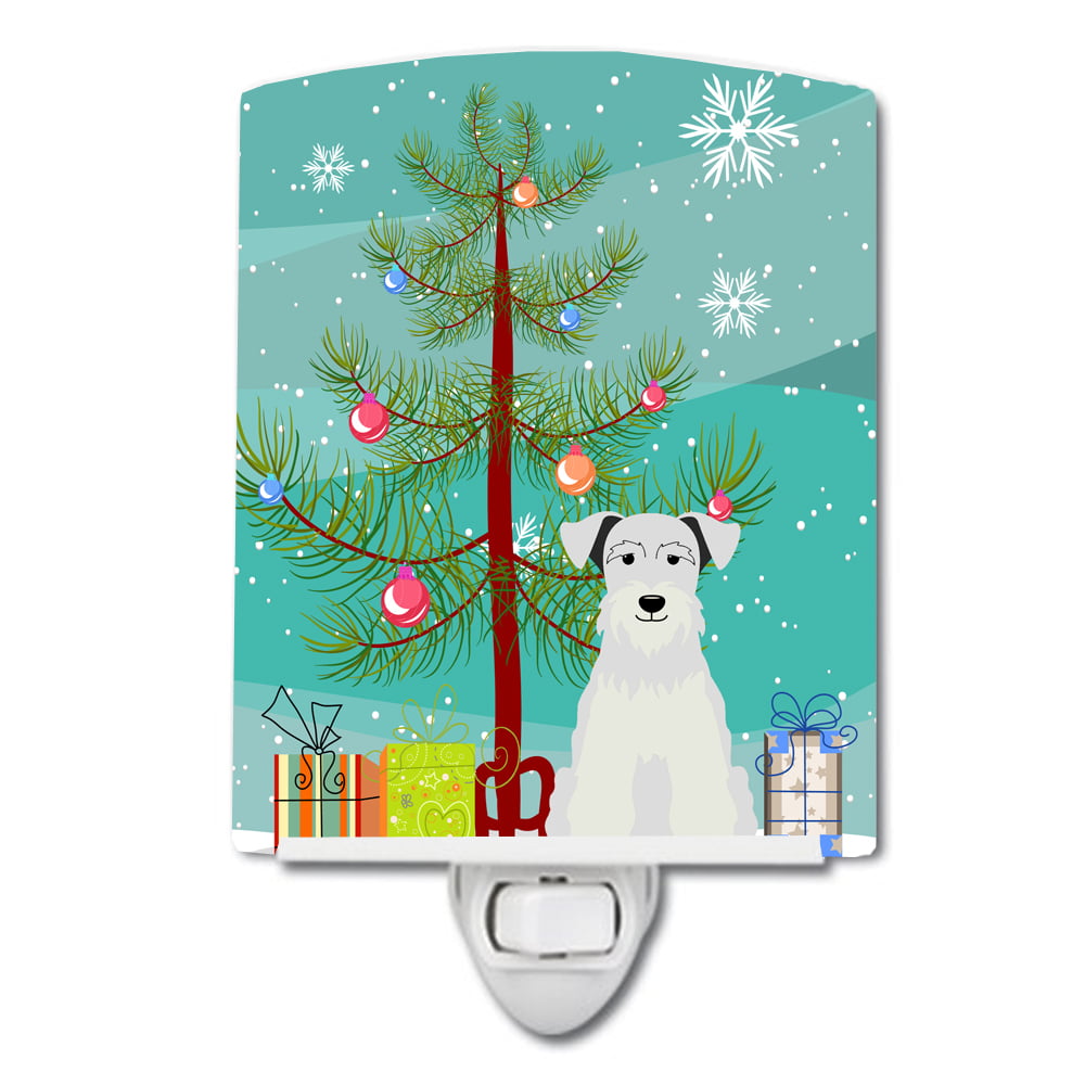 Merry Christmas Tree Miniature Schanuzer White Ceramic Night Light