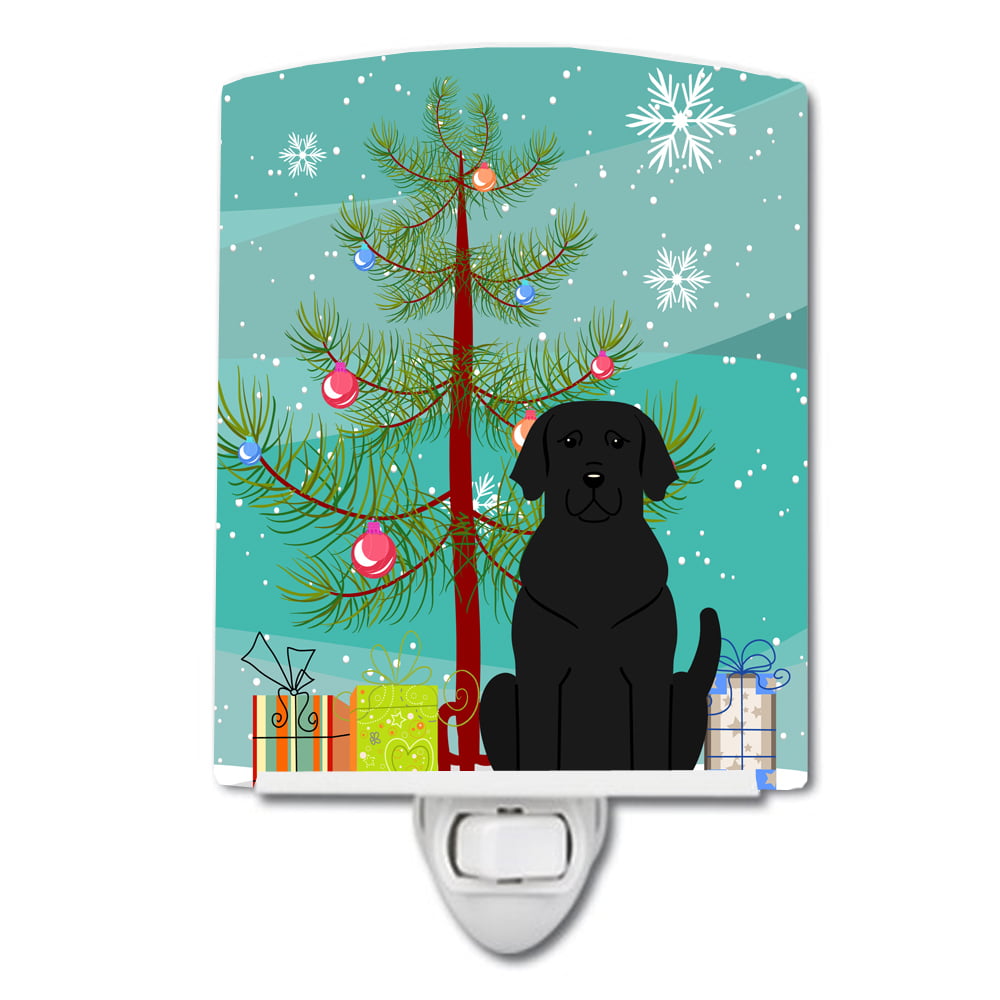 Merry Christmas Tree Black Labrador Ceramic Night Light