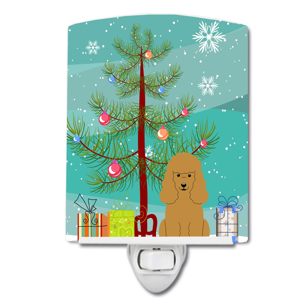 Merry Christmas Tree Poodle Tan Ceramic Night Light