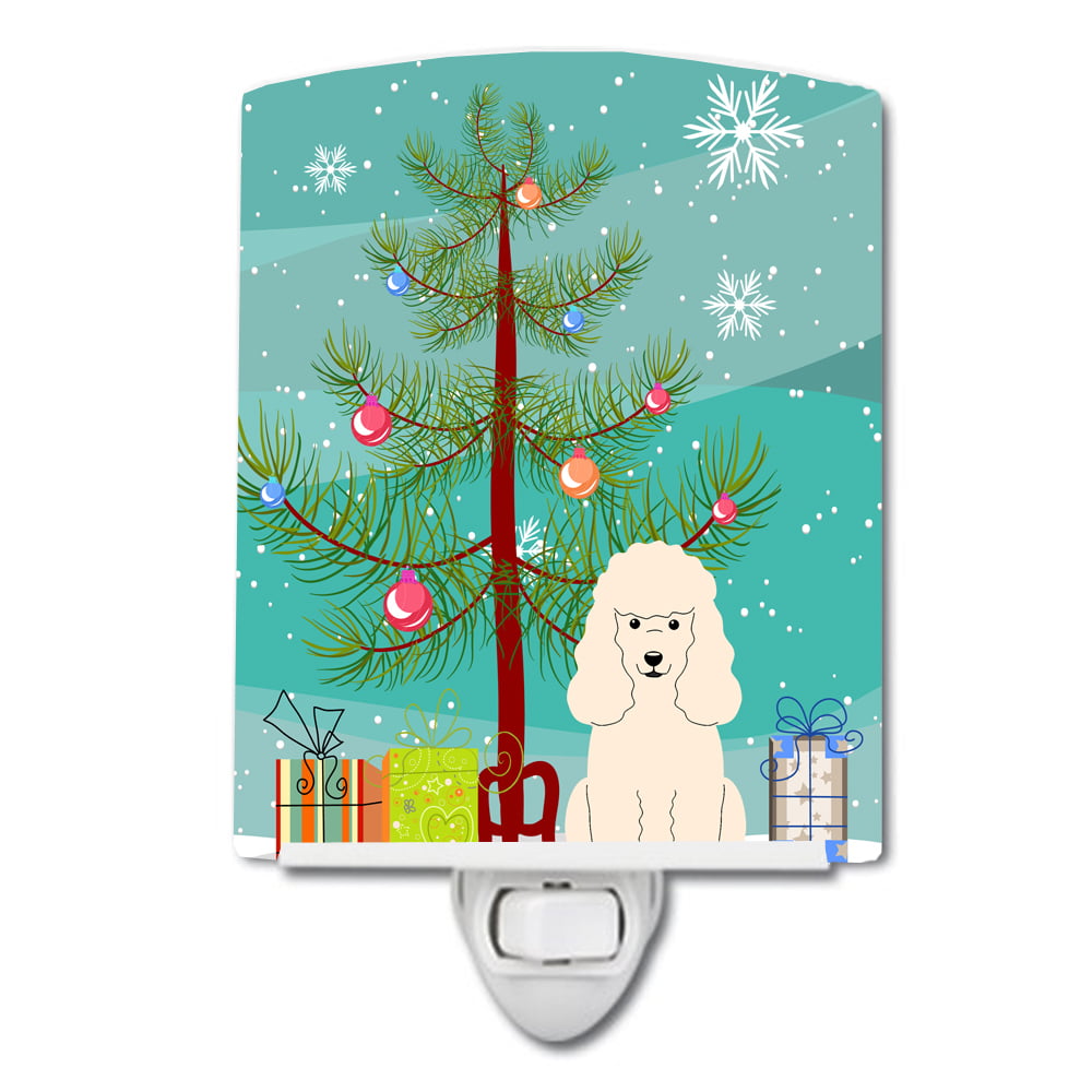 BB4195CNL Merry Christmas Tree Poodle White Ceramic Night Light