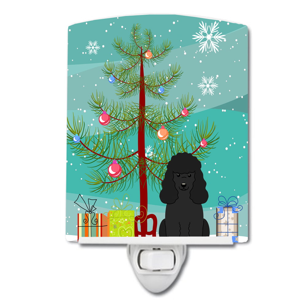Merry Christmas Tree Poodle Black Ceramic Night Light