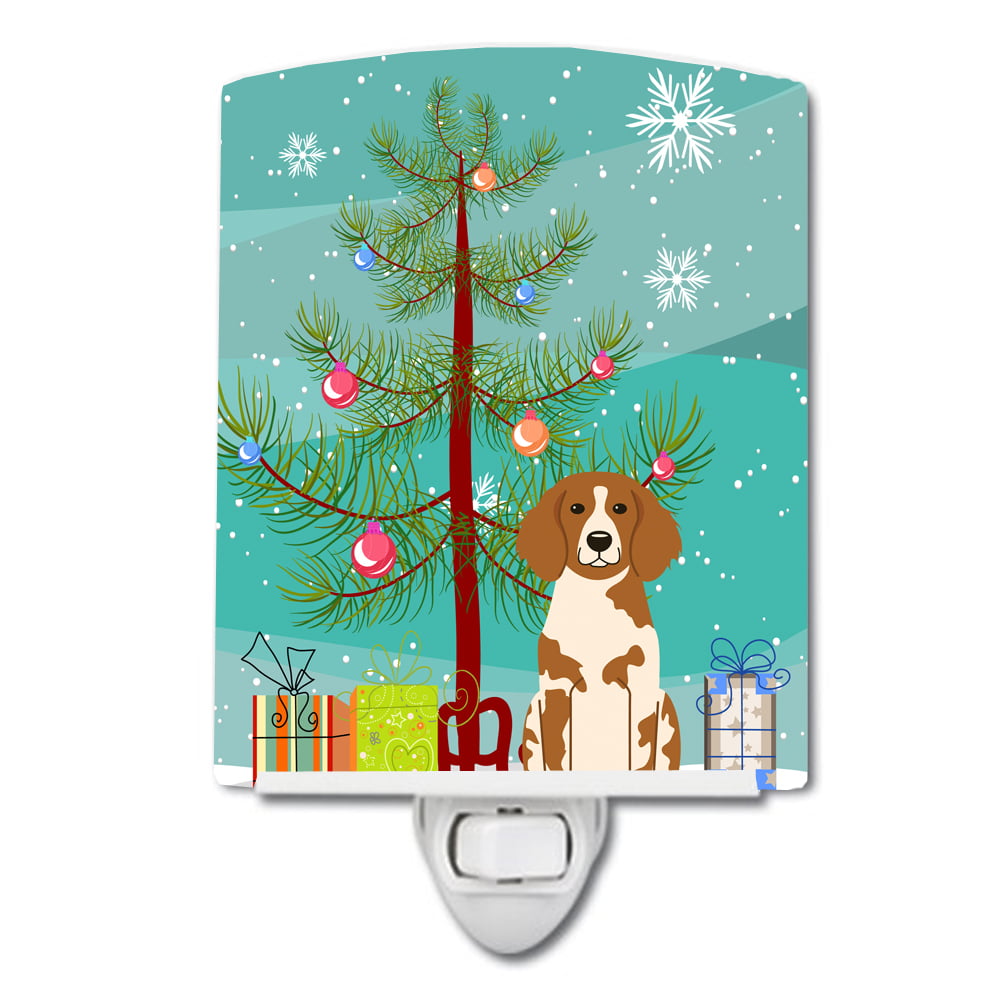 Merry Christmas Tree Brittany Spaniel Ceramic Night Light