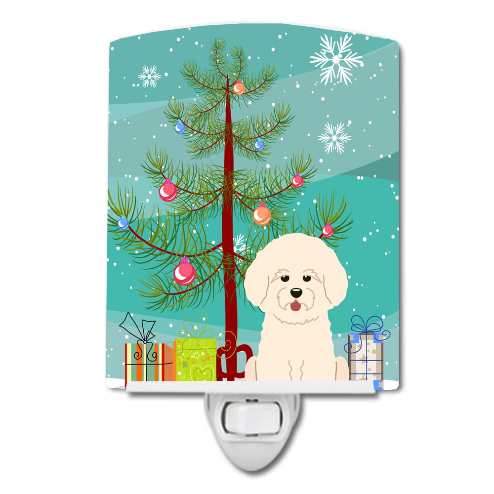 Merry Christmas Tree Bichon Frise Ceramic Night Light