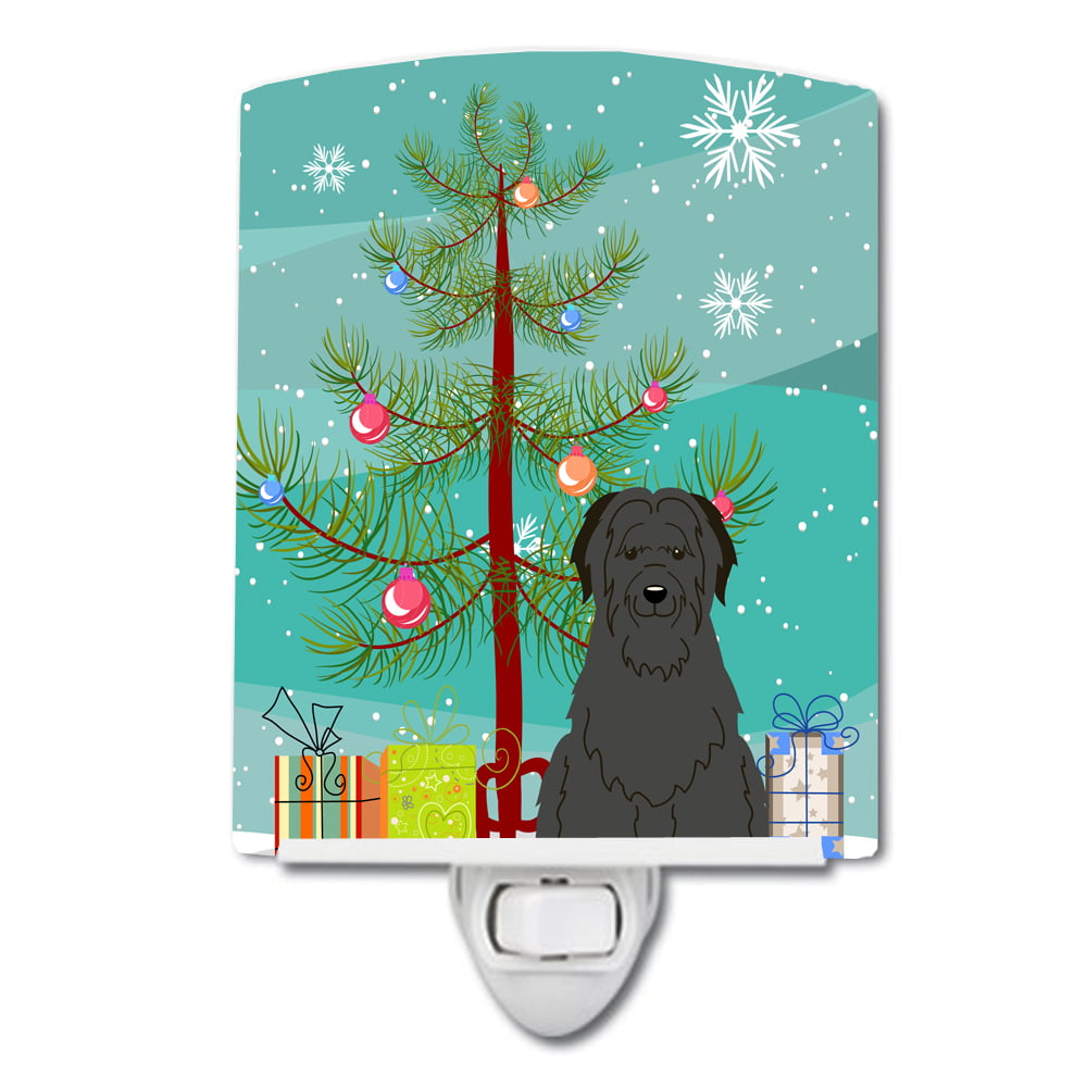 Merry Christmas Tree Briard Black Ceramic Night Light