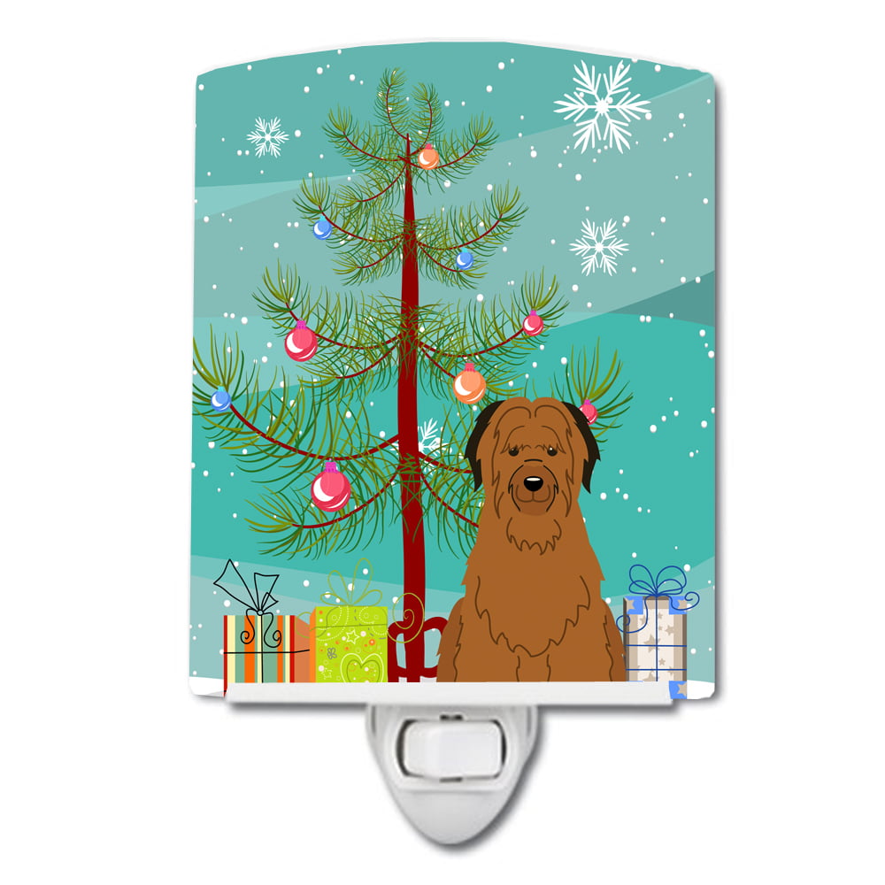 BB4207CNL Merry Christmas Tree Briard Brown Ceramic Night Light
