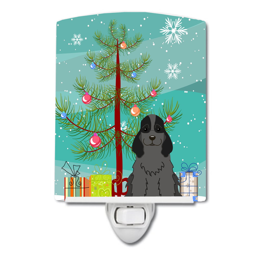 BB4217CNL Merry Christmas Tree Cocker Spaniel Black Ceramic Night Light