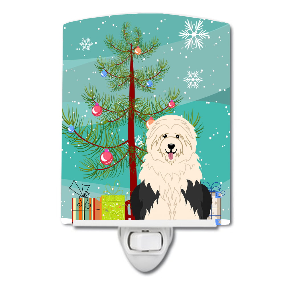 BB4221CNL Merry Christmas Tree Old English Sheepdog Ceramic Night Light