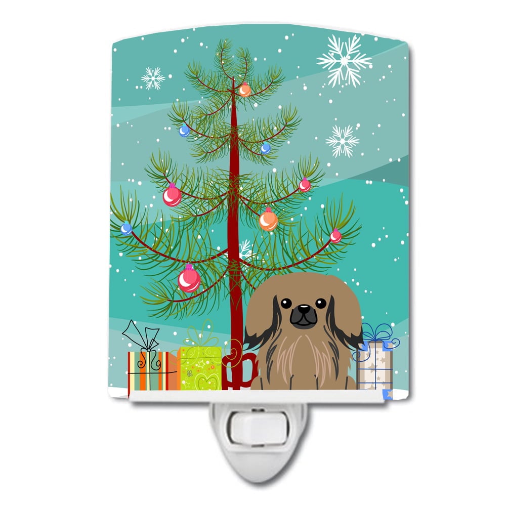 Merry Christmas Tree Pekingnese Tan Ceramic Night Light
