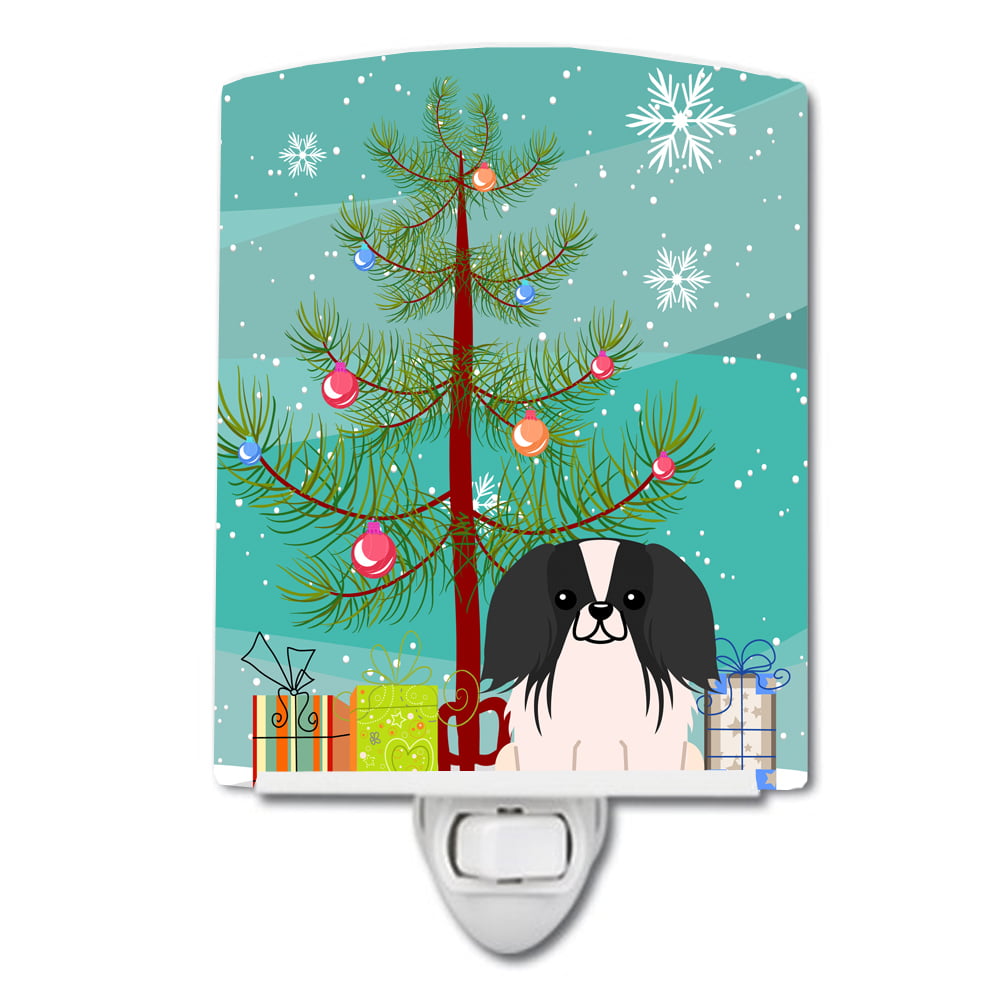 Merry Christmas Tree Pekingnese Black White Ceramic Night Light