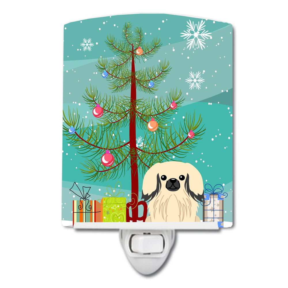 Merry Christmas Tree Pekingnese Cream Ceramic Night Light