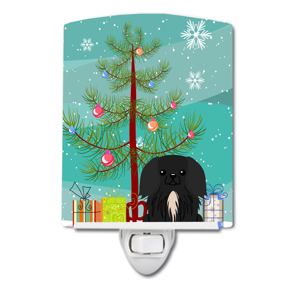 Merry Christmas Tree Pekingnese Black Ceramic Night Light