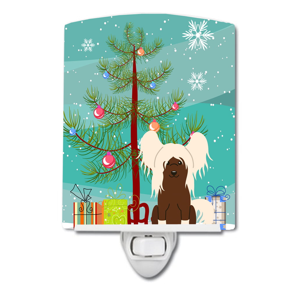 Merry Christmas Tree Chinese Crested Cream Ceramic Night Light