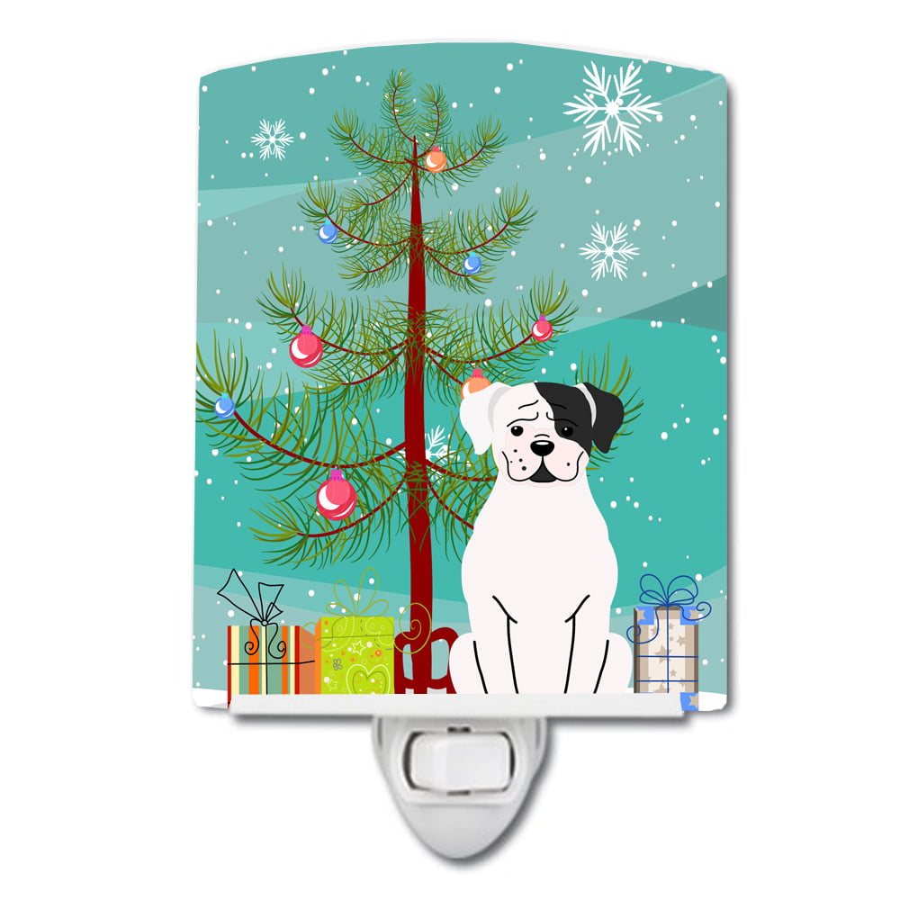 BB4239CNL Merry Christmas Tree White Boxer Cooper Ceramic Night Light
