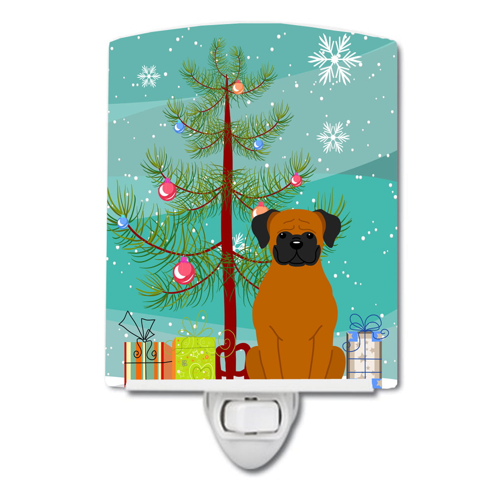 Merry Christmas Tree Fawn Boxer Ceramic Night Light