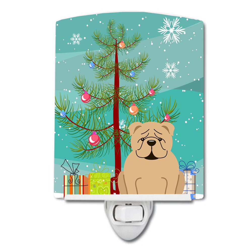 Merry Christmas Tree English Bulldog Fawn Ceramic Night Light