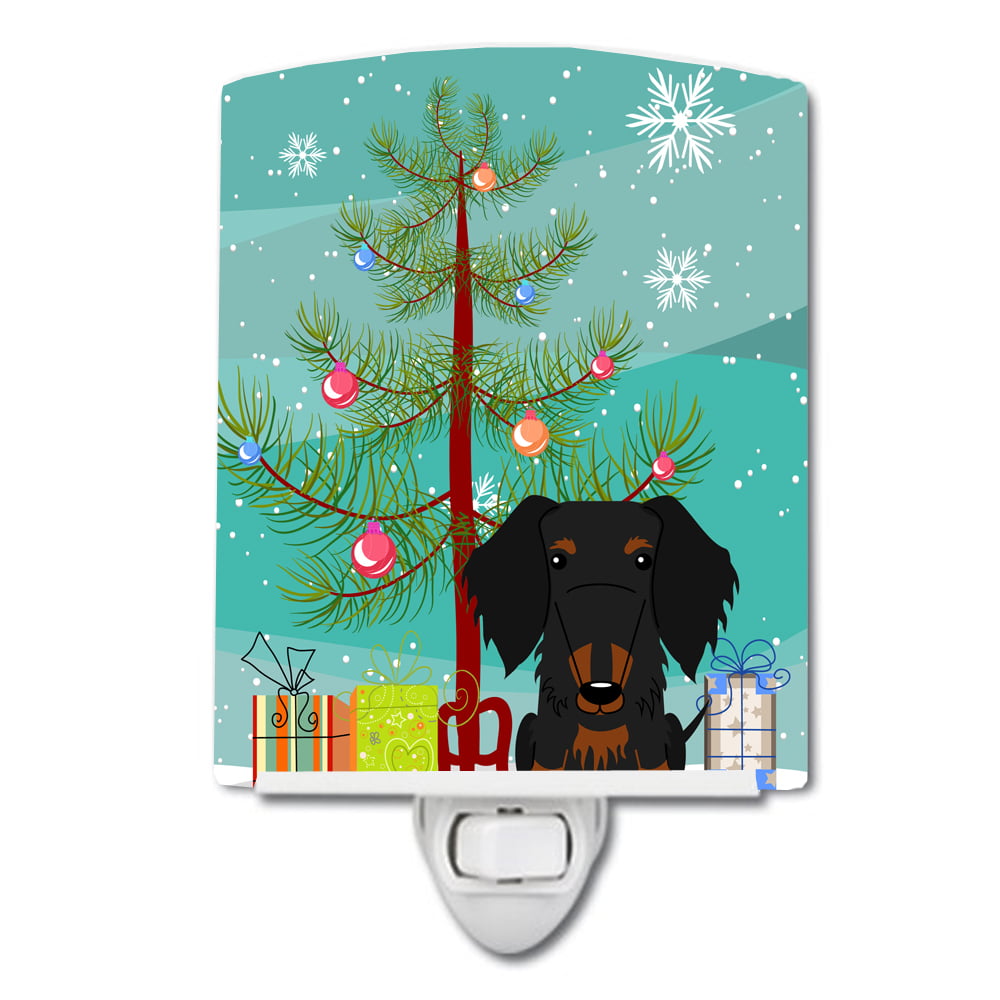 Merry Christmas Tree Wire Haired Dachshund Black Tan Ceramic Night Light
