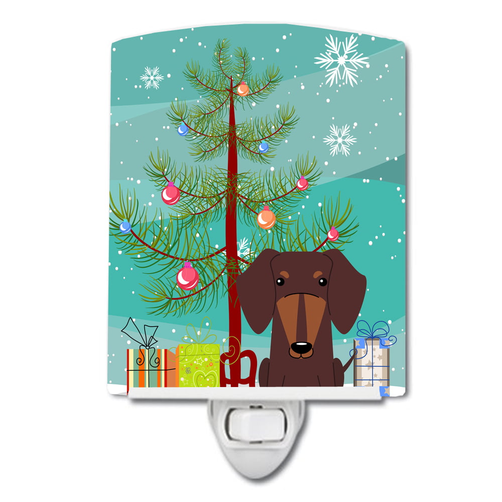 Merry Christmas Tree Dachshund Chocolate Ceramic Night Light