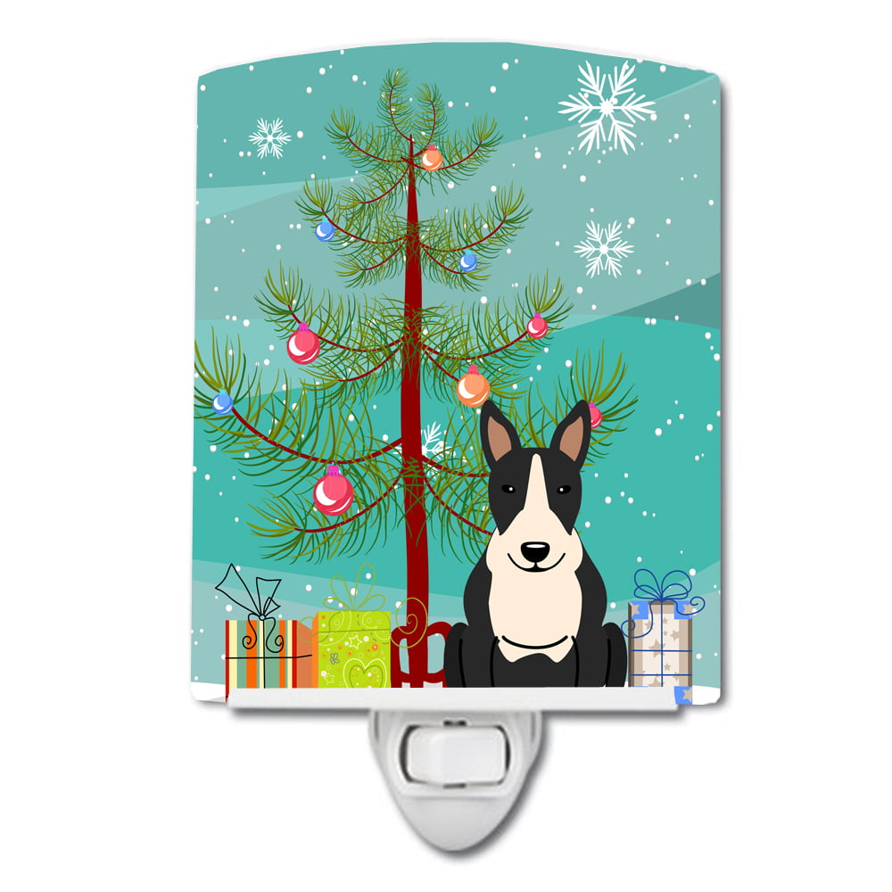 Merry Christmas Tree Bull Terrier Black White Ceramic Night Light