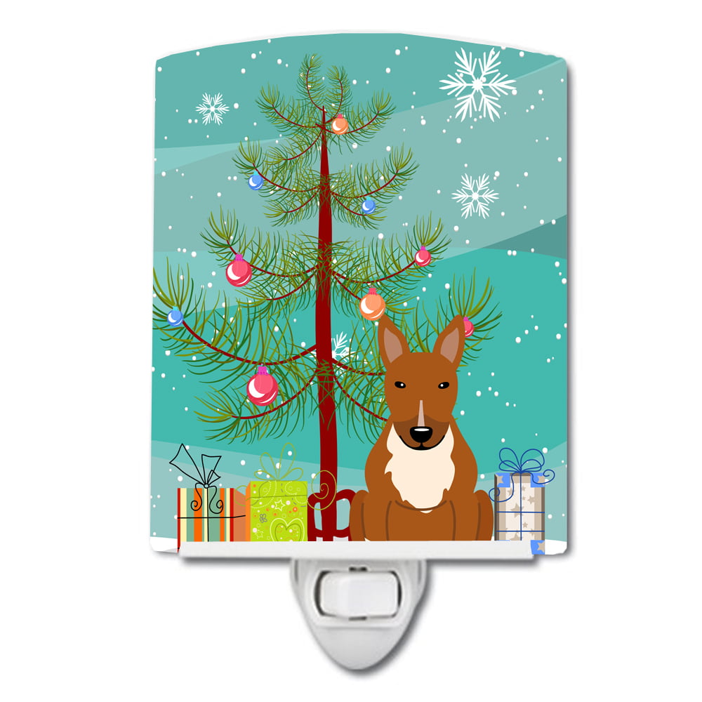Merry Christmas Tree Bull Terrier Red Ceramic Night Light