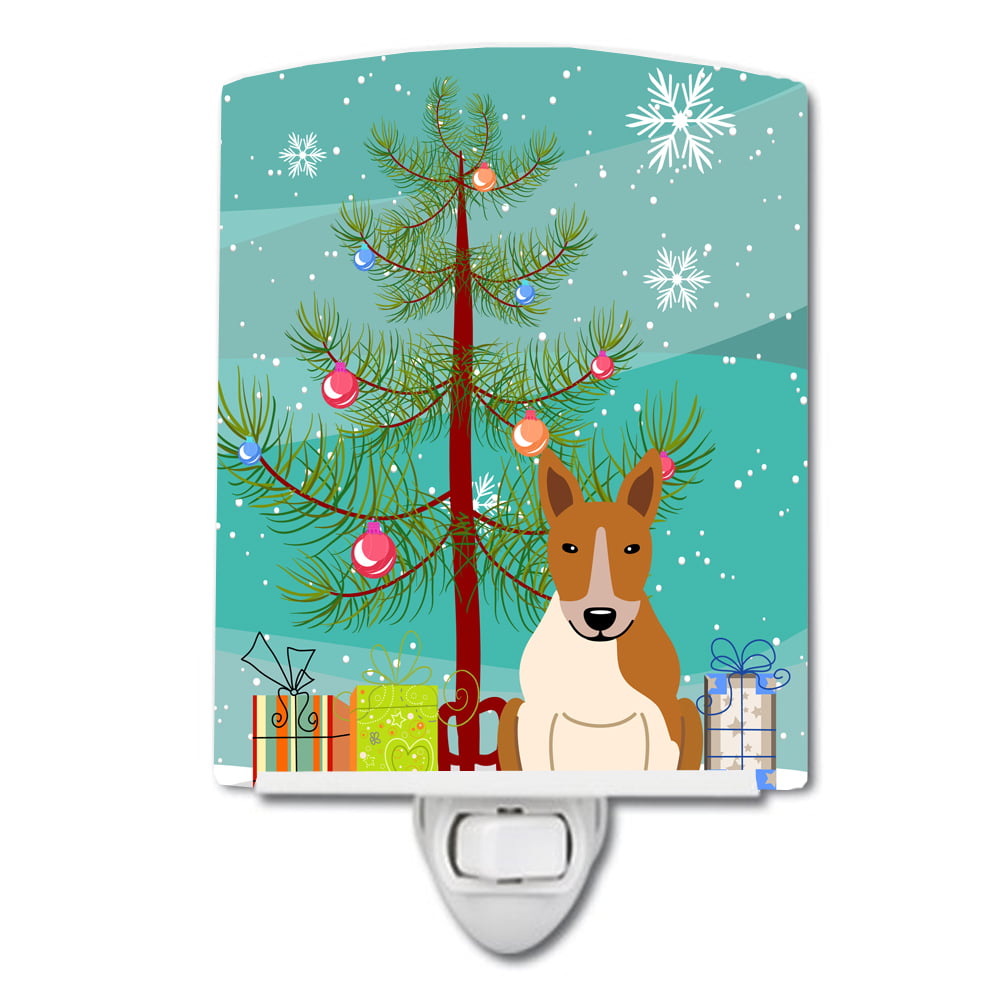 Merry Christmas Tree Bull Terrier Red White Ceramic Night Light