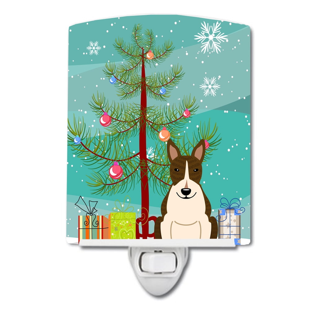 Merry Christmas Tree Bull Terrier Dark Brindle Ceramic Night Light